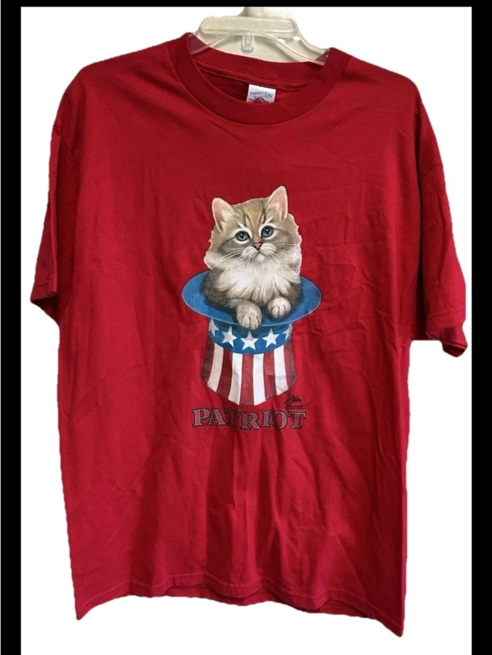 Vintage Patriotic Cat T- Shirt Size Large Red Double Stitch Unused Stock NWT